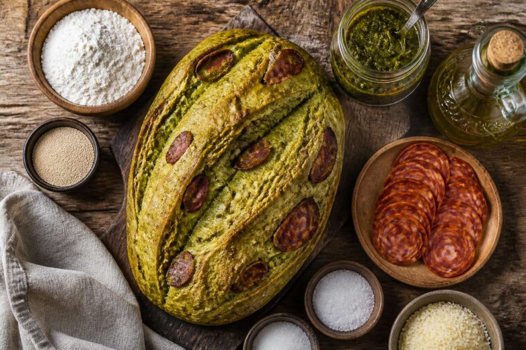 Pain tout vert au pesto d'épinards et chorizo : la recette originale et savoureuse