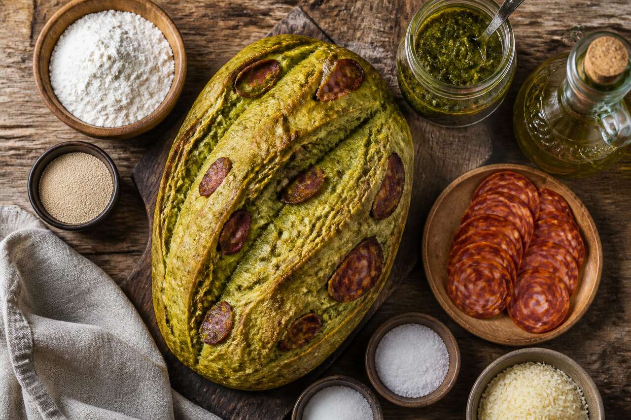 Pain tout vert au pesto d'épinards et chorizo : la recette originale et savoureuse