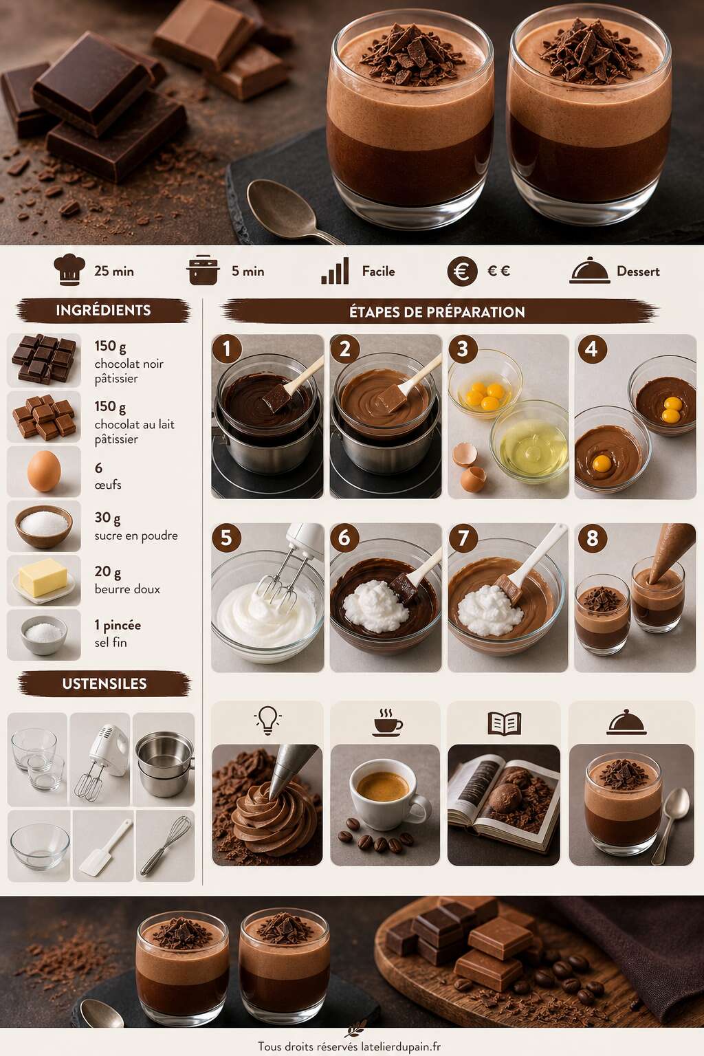 Fiche recette Recette de mousse aux deux chocolats en verrines