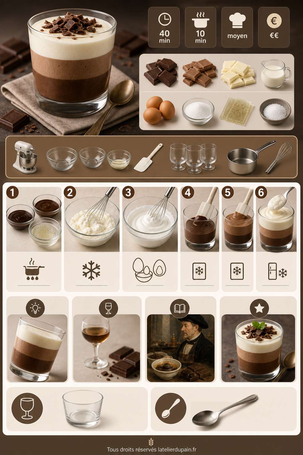 Fiche recette Recette de mousse aux trois chocolats : un dessert irr&eacute;sistible