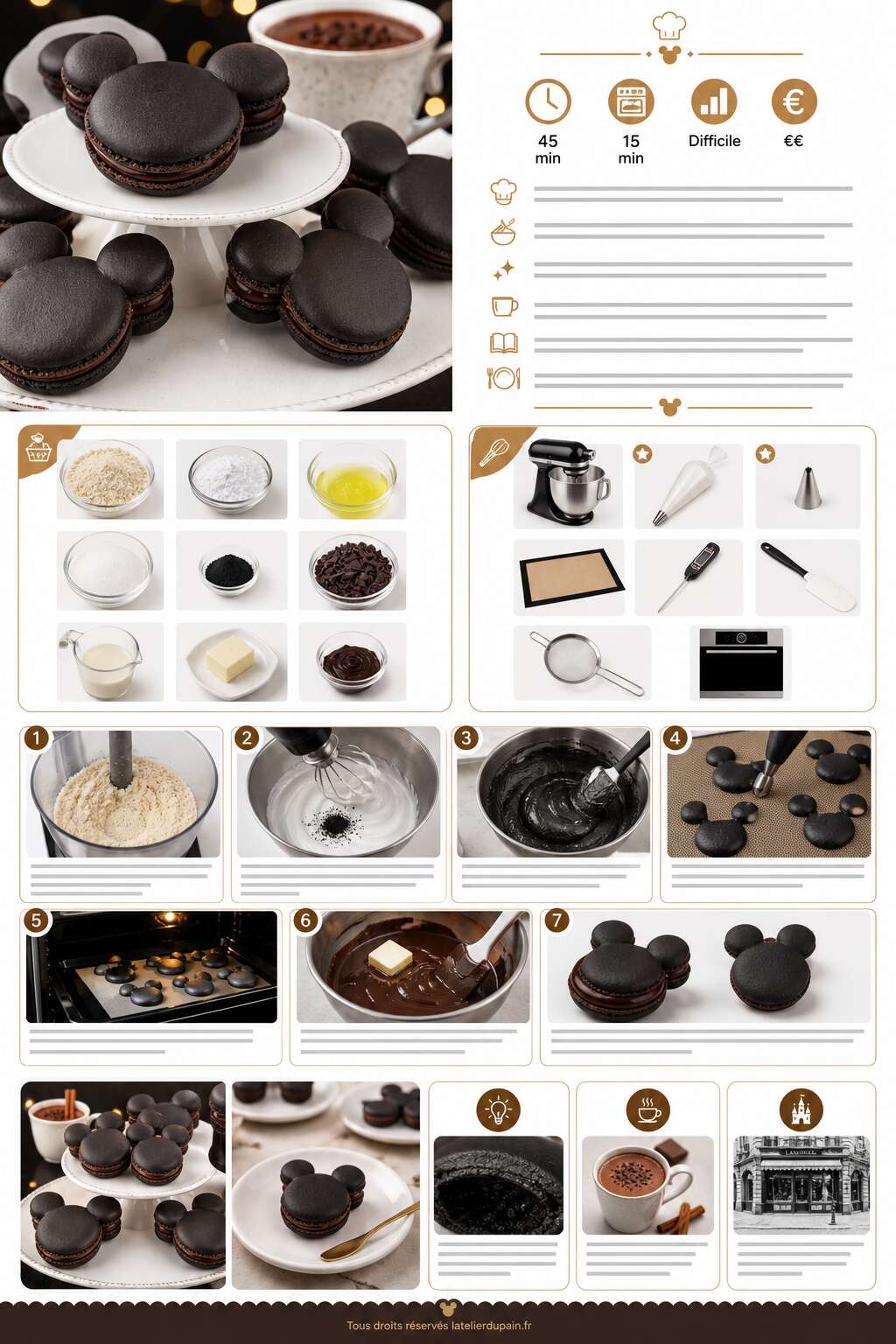 Fiche recette Recette de macarons Mickey au chocolat noir Fiche recette Recette de macarons Mickey au chocolat noir