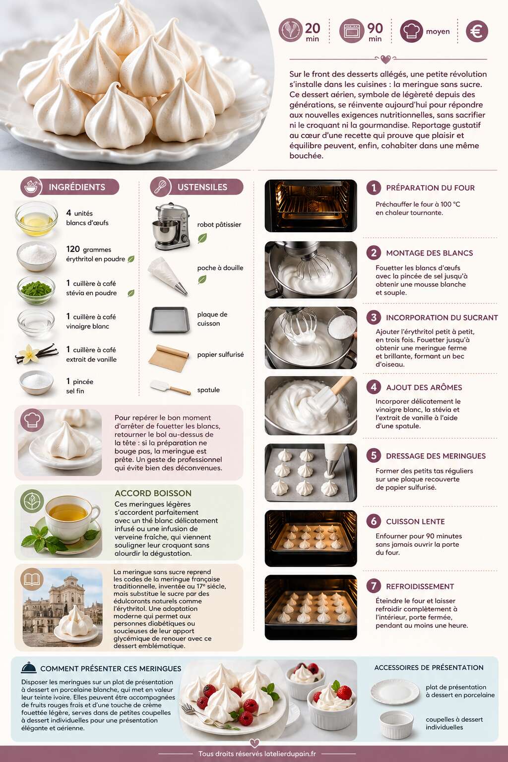 Fiche recette Recette de meringues sans sucre : l&eacute;g&egrave;res et croustillantes