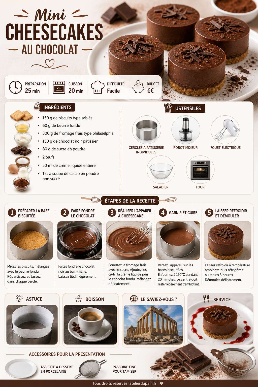 Fiche recette Recette facile de mini cheesecakes au chocolat Fiche recette Recette facile de mini cheesecakes au chocolat