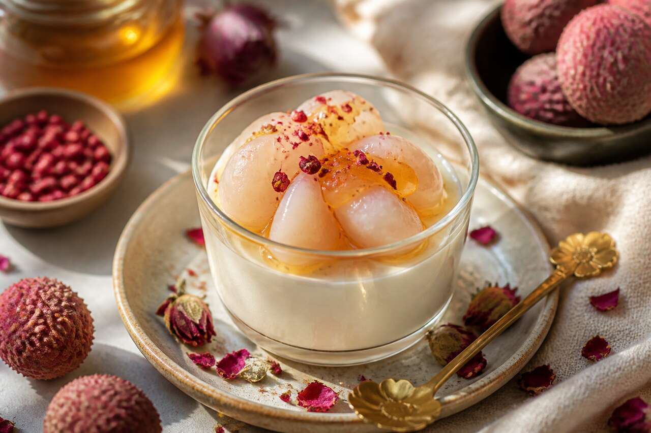 Recette de petit-suisse aux senteurs de litchi, rose et sucre parfumé au poivre rose