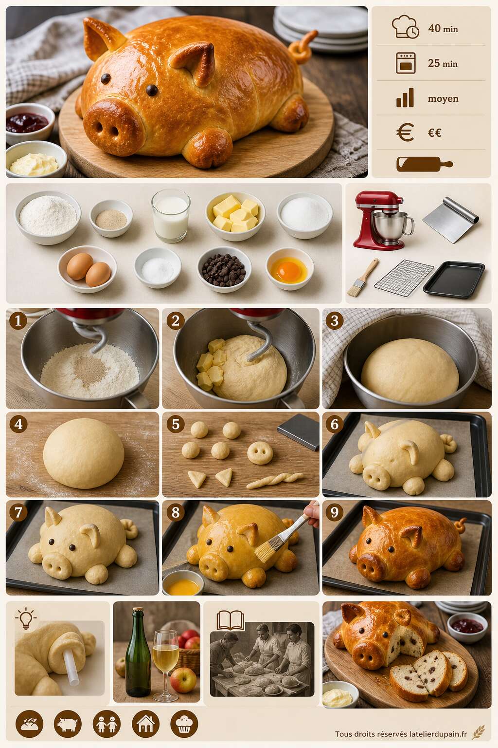 Fiche recette Recette de pain brioch&eacute; en forme de cochon