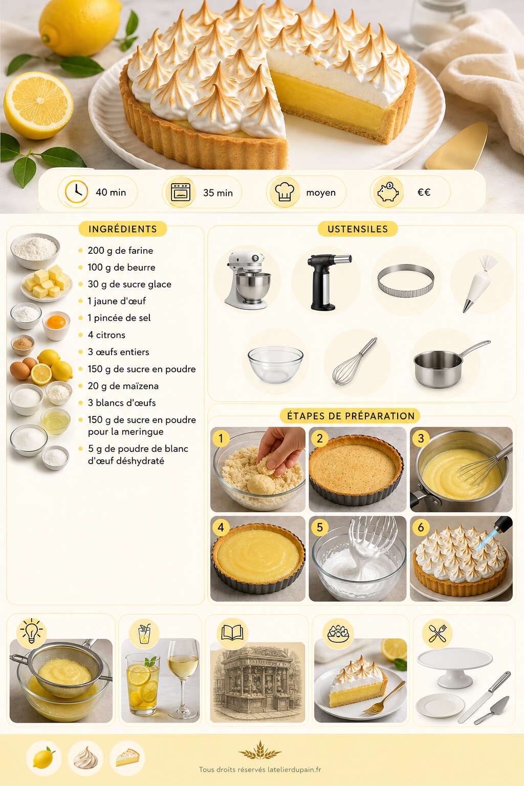 Fiche recette La meilleure recette de tarte au citron meringuée Fiche recette La meilleure recette de tarte au citron meringuée