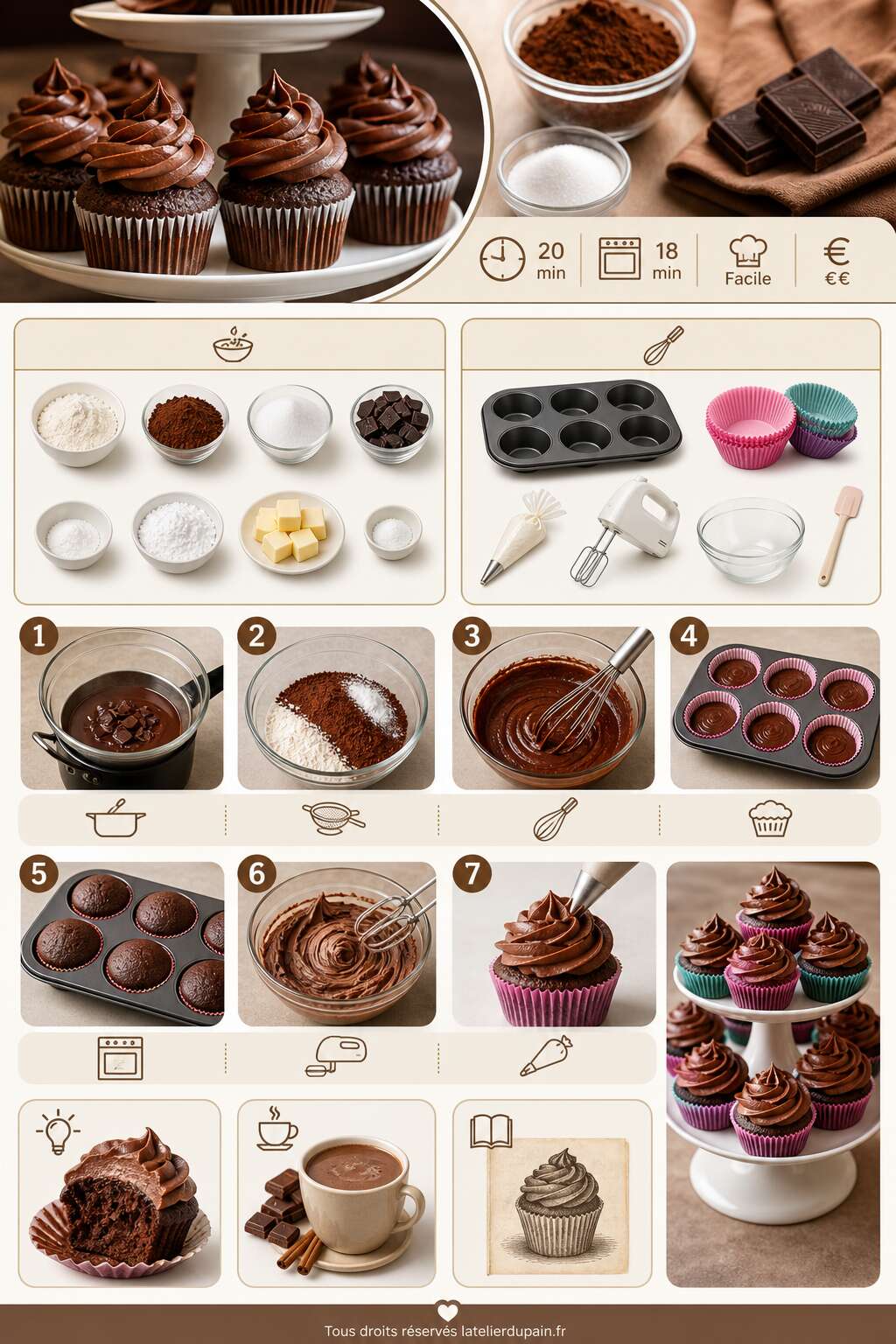 Fiche recette Recette de cupcakes tout chocolat faciles et gourmands