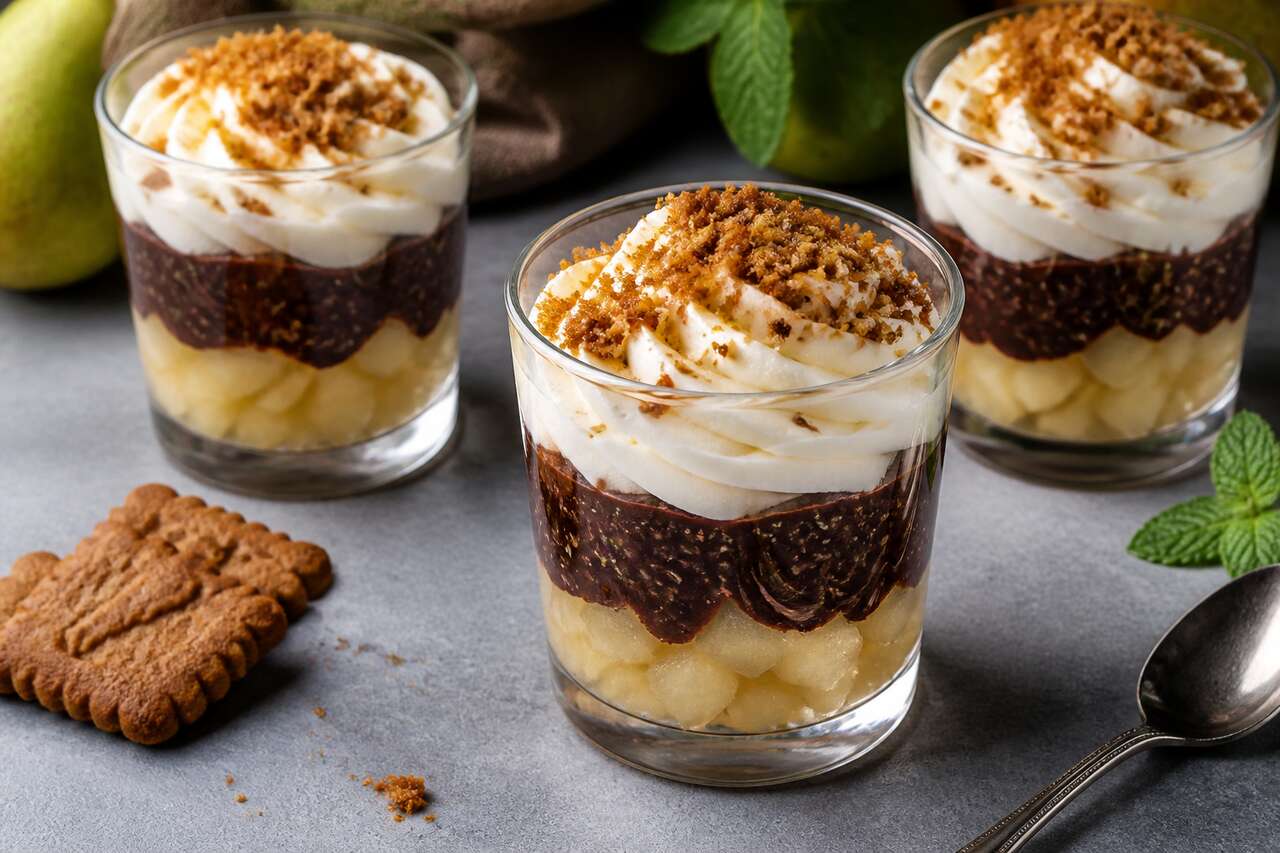 Recette de verrines poires, chocolat et mélisse