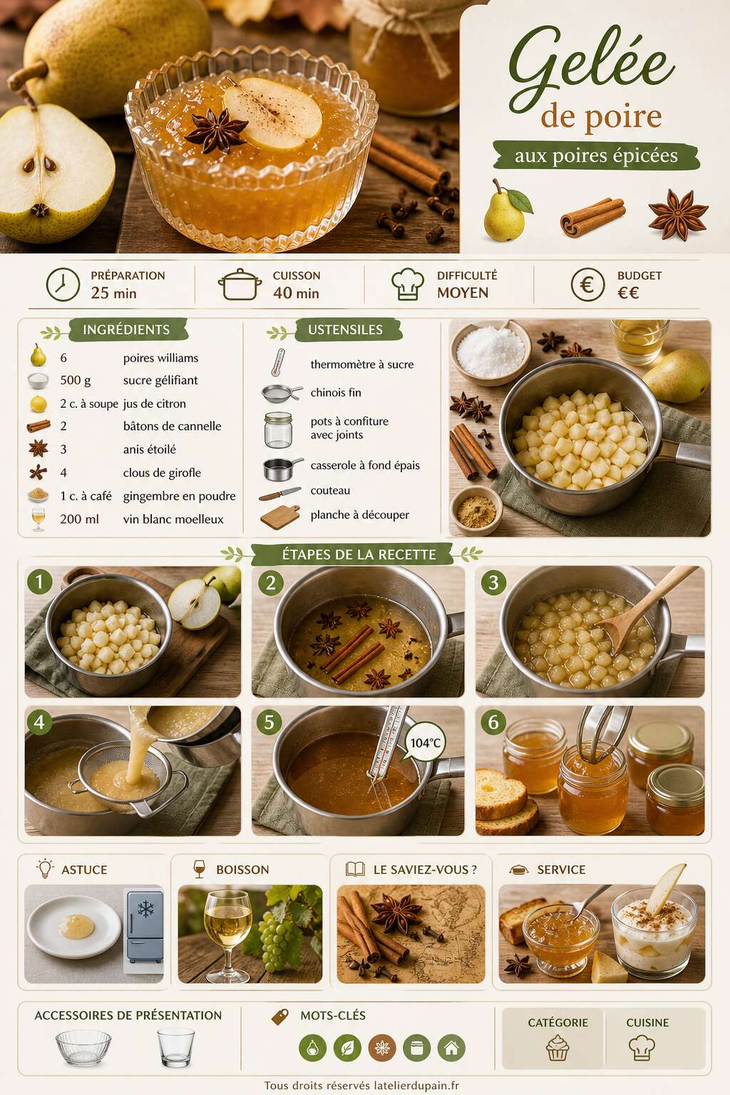 Fiche recette Recette de gel&eacute;e de poire aux poires &eacute;pic&eacute;es