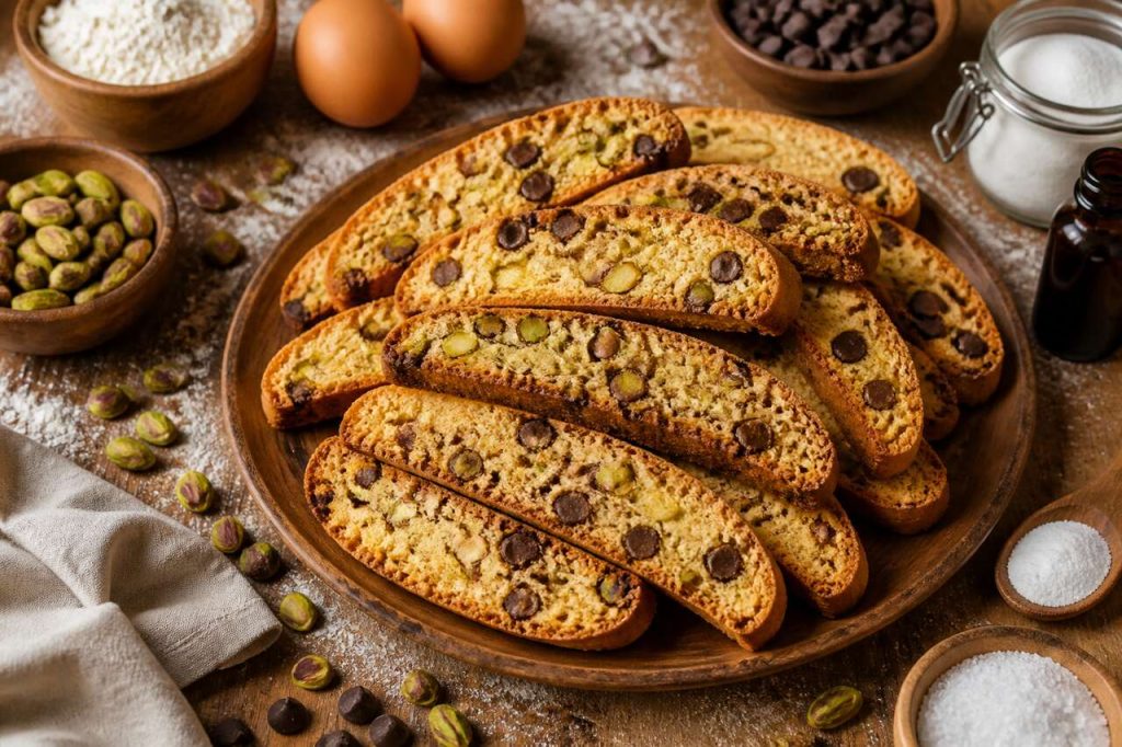 Recette de biscottis aux pistaches et pépites de chocolat noir