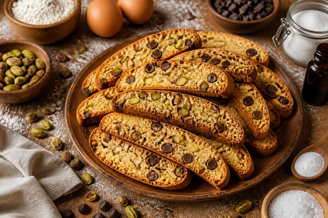 Recette de biscottis aux pistaches et pépites de chocolat noir