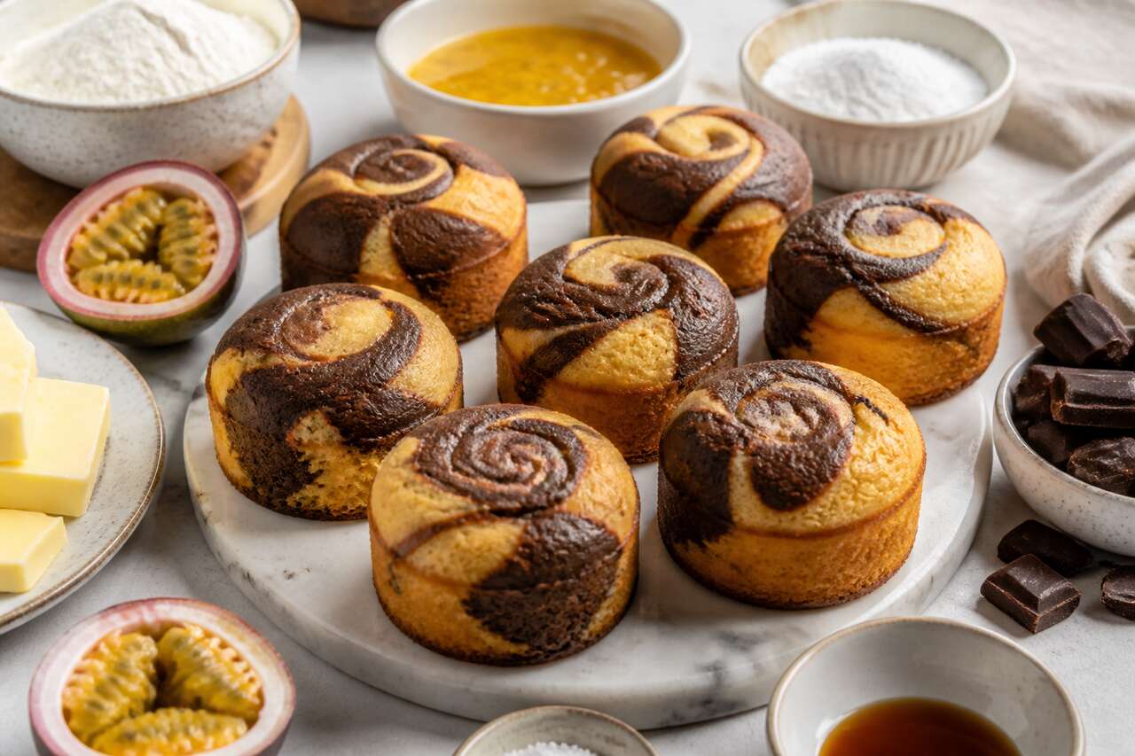 Recette de mini cakes marbrés chocolat et passion
