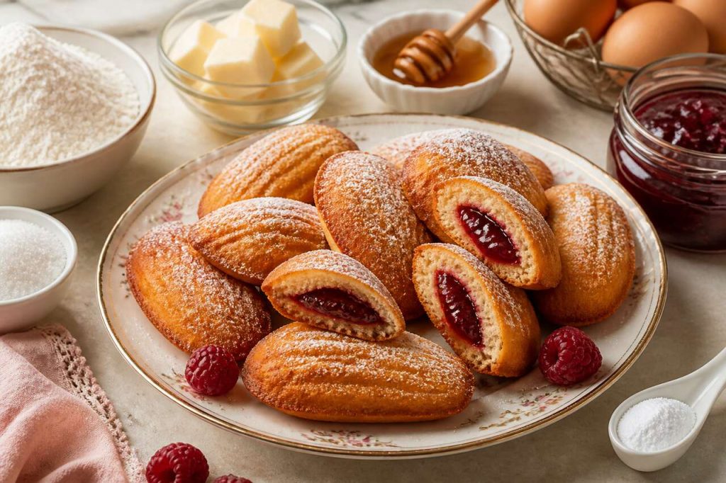Recette de madeleines farcies à la confiture de framboises
