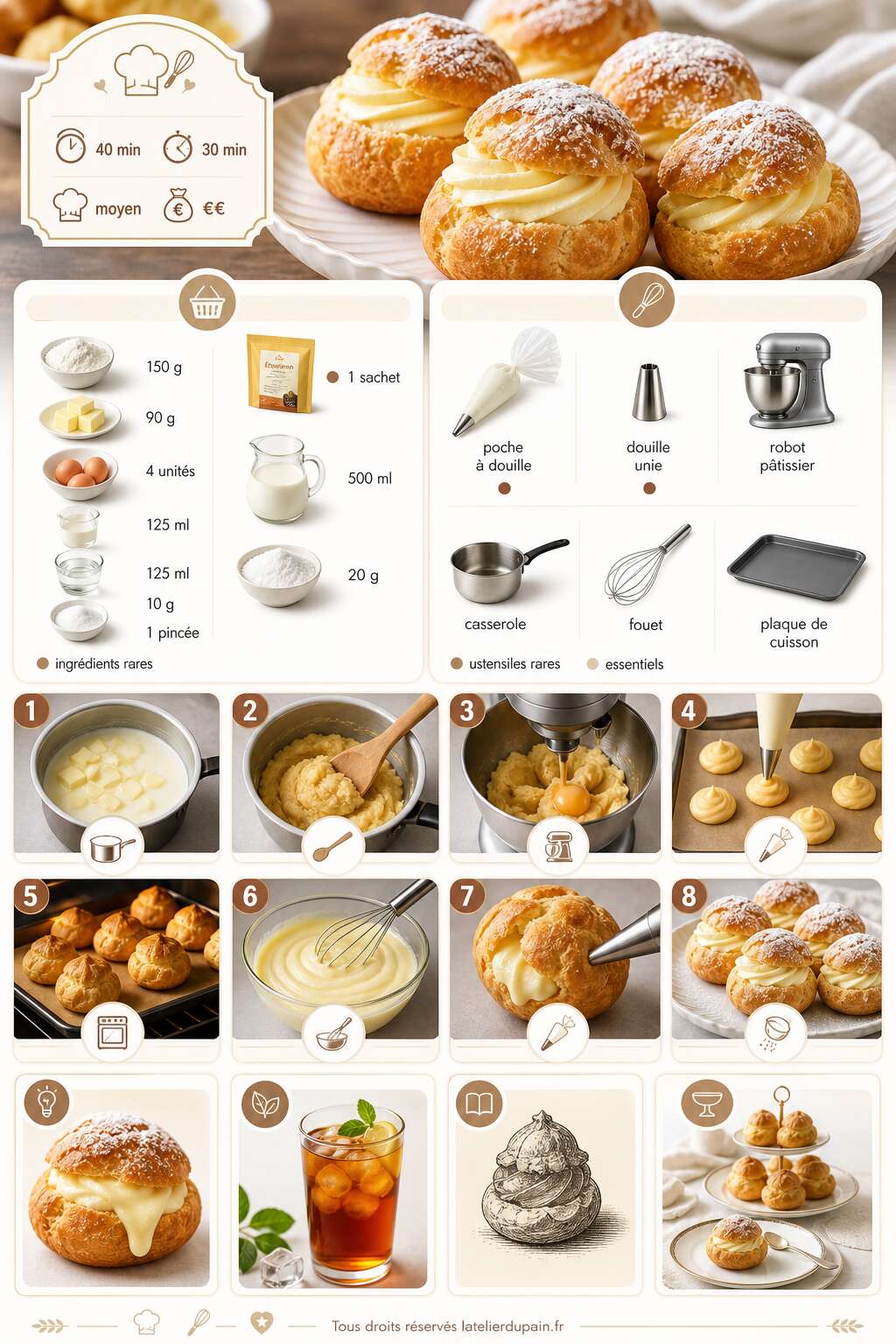 Fiche recette Recette de choux &agrave; la cr&egrave;me faciles et gourmands