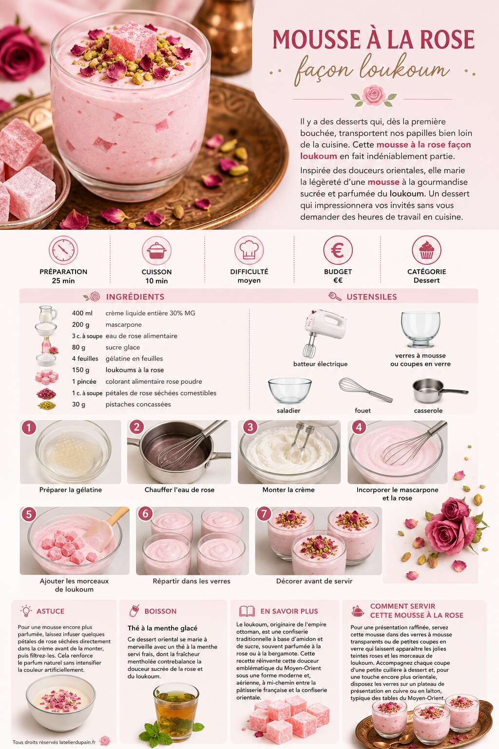 Fiche recette Recette de mousse &agrave; la rose fa&ccedil;on loukoum
