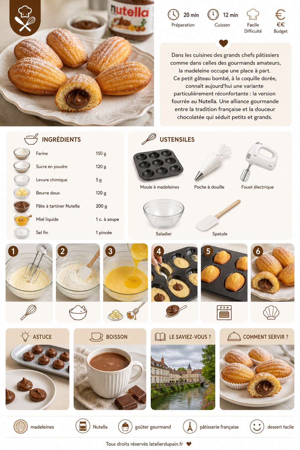 Fiche recette Recette des madeleines au Nutella moelleuses et gourmandes