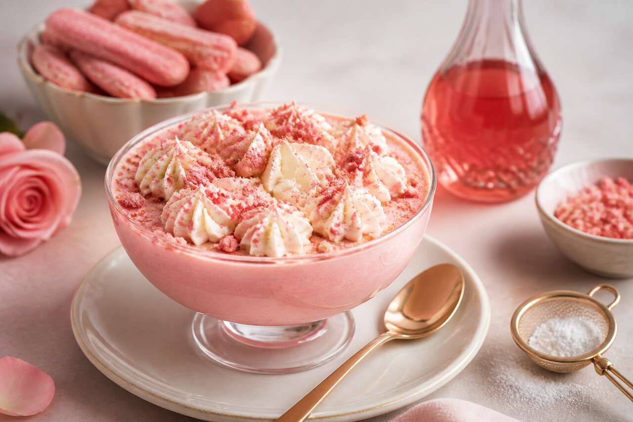 Recette de crème à la rose et aux biscuits de Reims