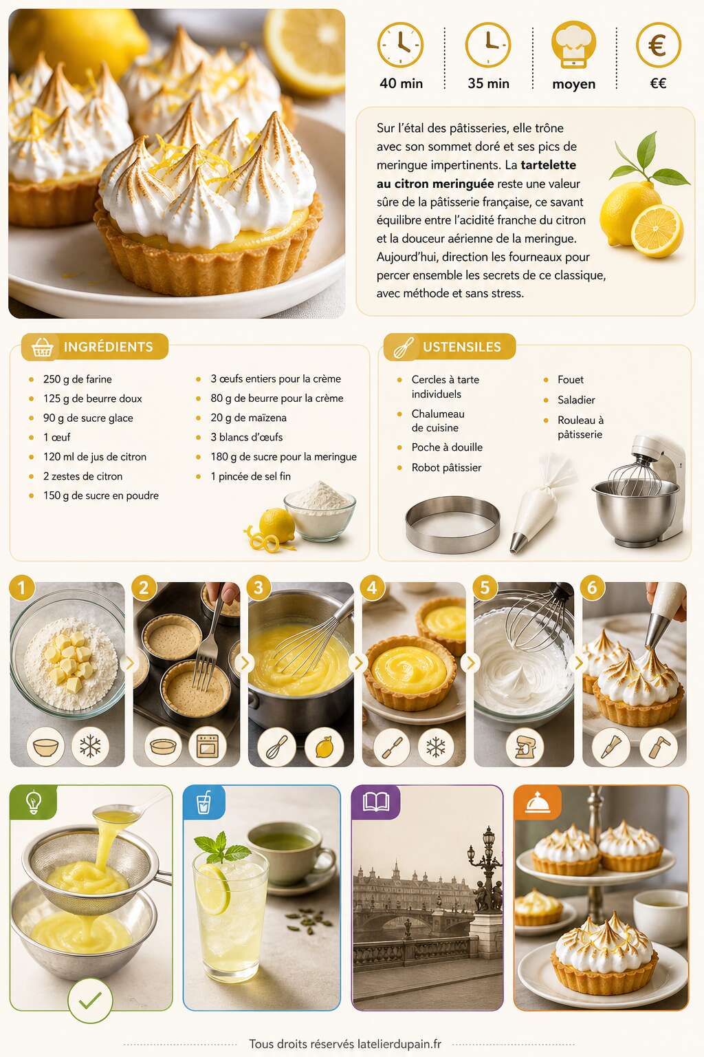 Fiche recette Recette de tartelettes au citron meringu&eacute;es