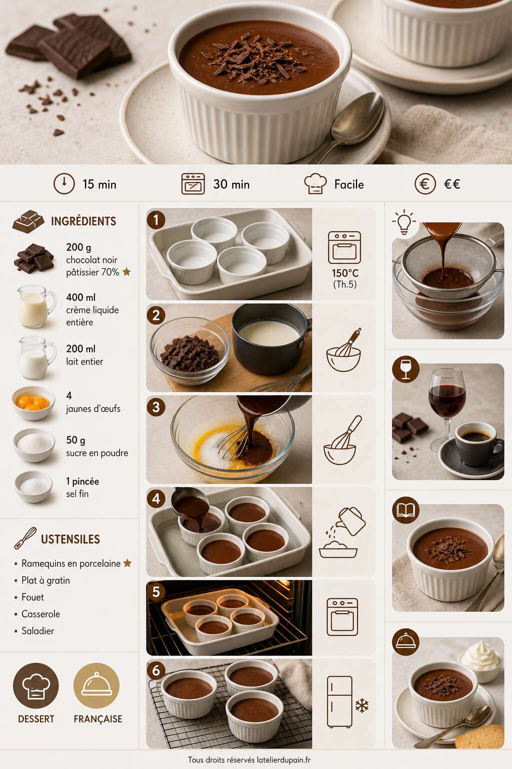 Fiche recette Recette des petites cr&egrave;mes au chocolat de Trish Deseine