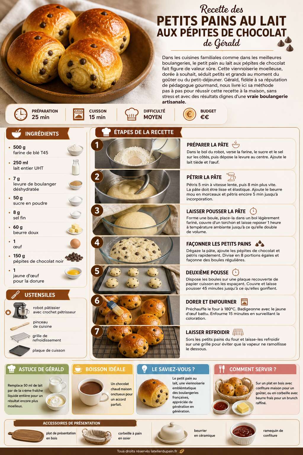 Fiche recette Recette des petits pains au lait aux p&eacute;pites de chocolat de G&eacute;rald