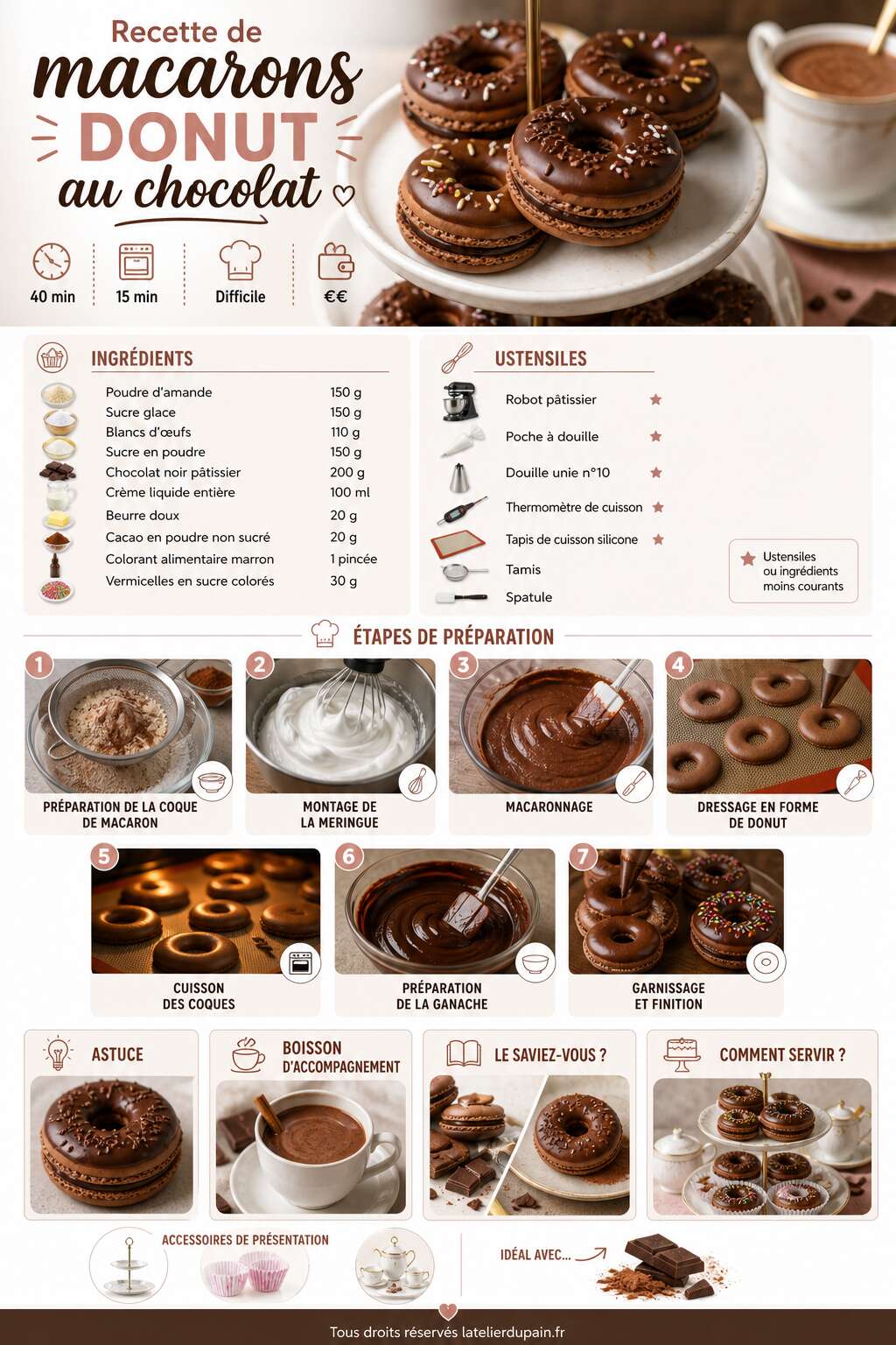 Fiche recette Recette de macarons donut au chocolat
