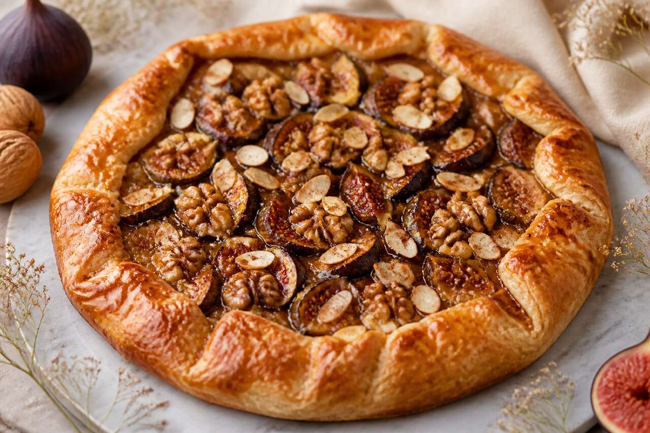 Recette de galette pomme, figue, noix et cannelle