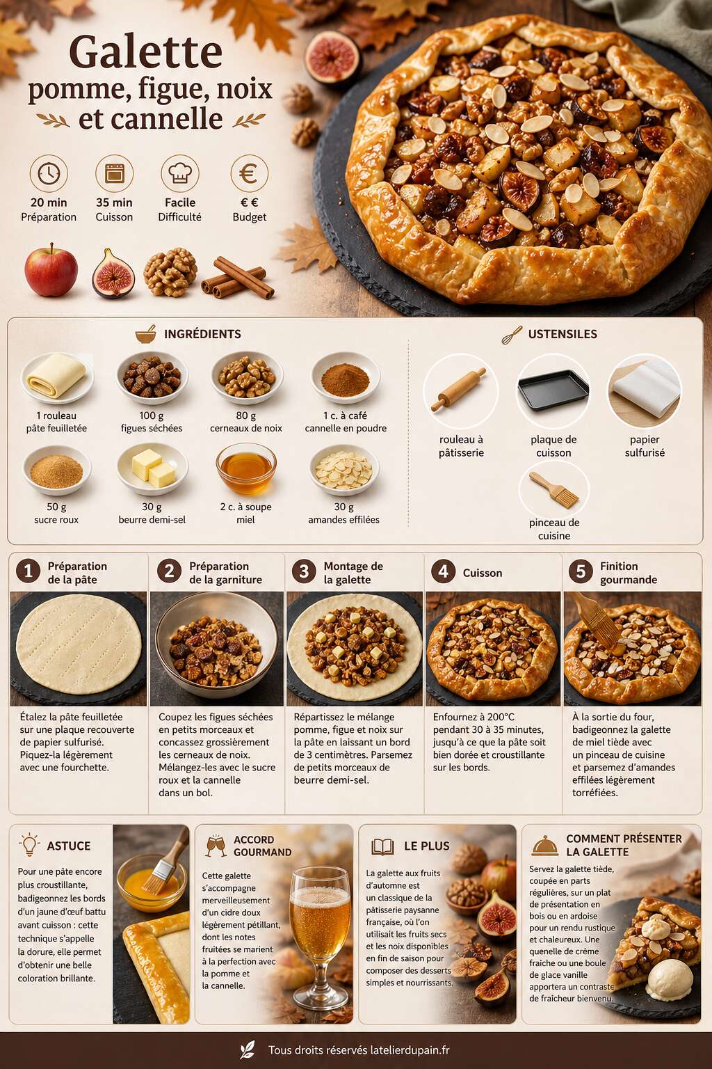 Fiche recette Recette de galette pomme, figue, noix et cannelle