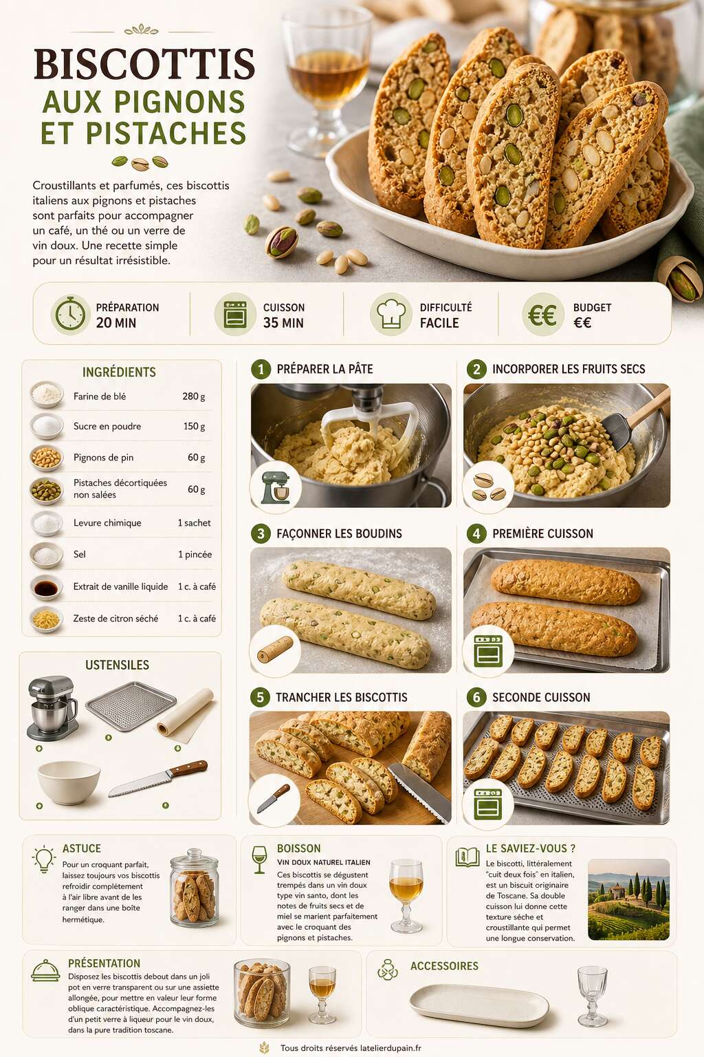 Fiche recette Recette de biscottis aux pignons et pistaches Fiche recette Recette de biscottis aux pignons et pistaches