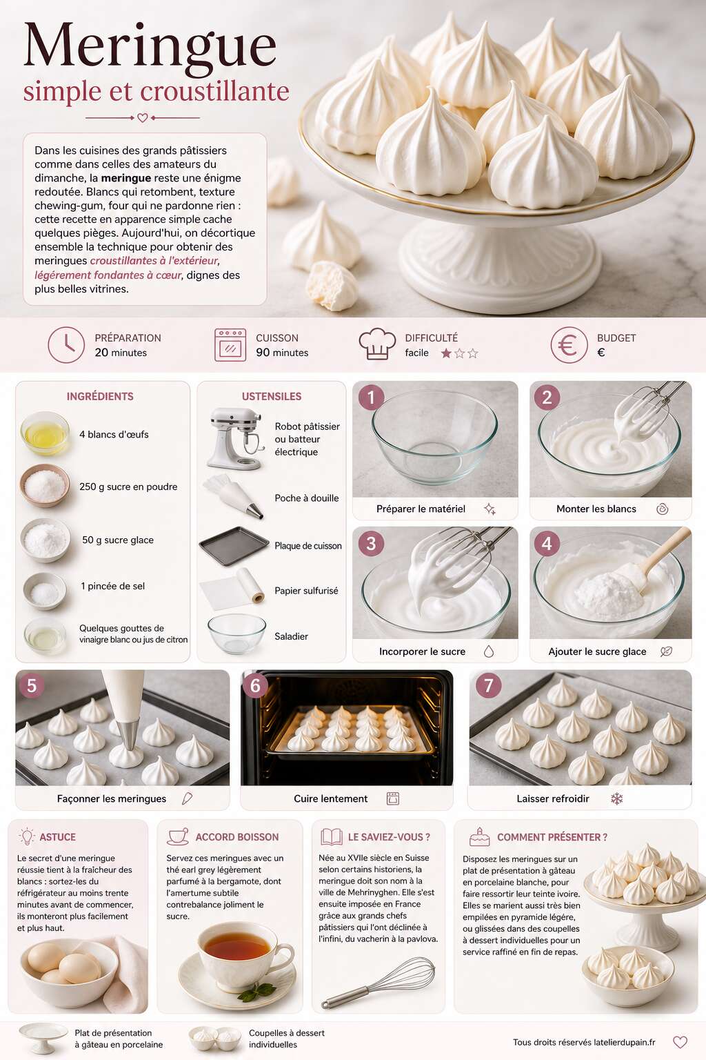 Fiche recette Recette de meringue simple et croustillante