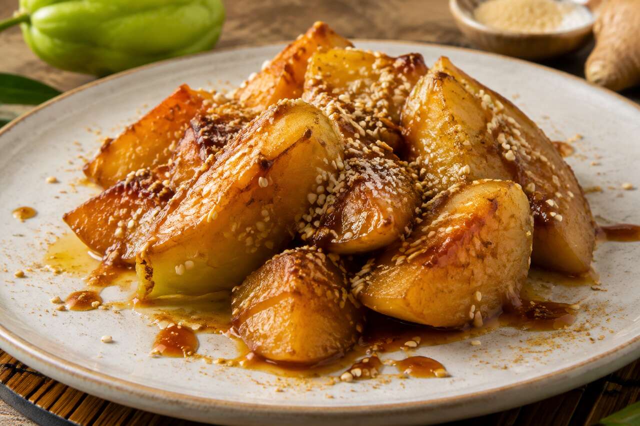 Recette de chayotte caramélisée aux graines de sésame