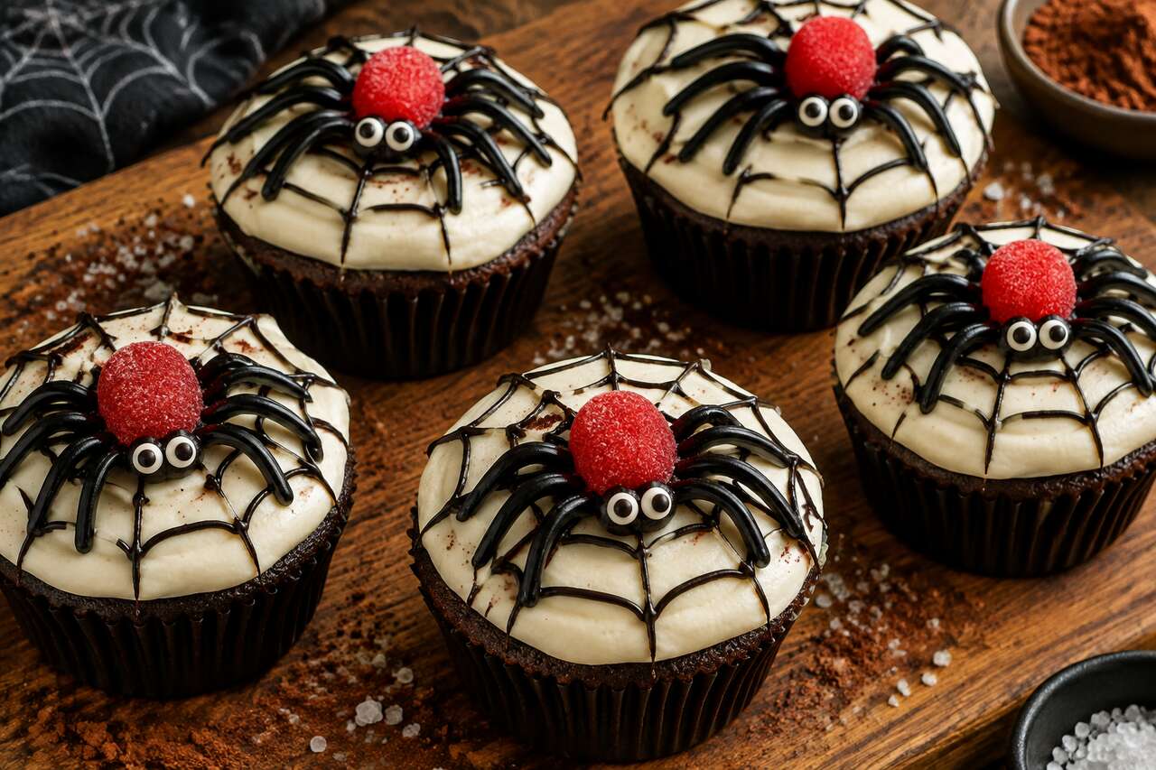 Recette de cupcakes araignée avec bonbons pour Halloween
