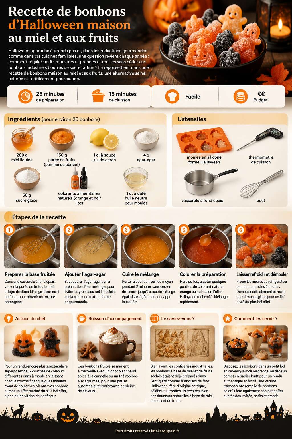 Fiche recette Recette de bonbons d'Halloween maison au miel et aux fruits