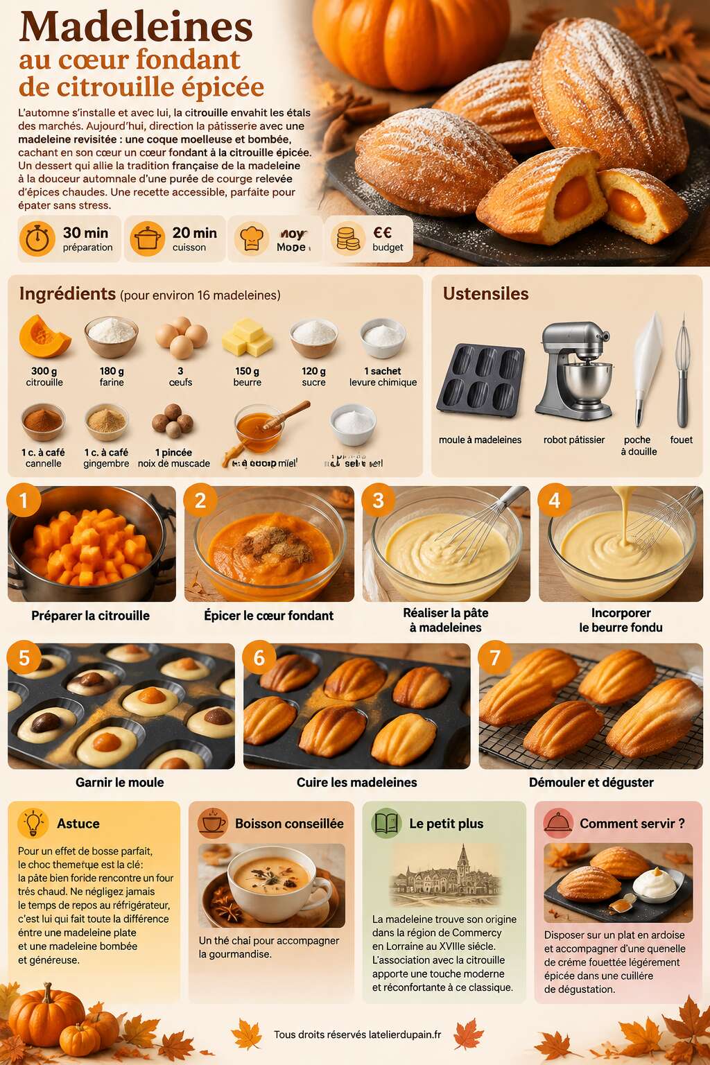 Fiche recette Recette de madeleines au c&oelig;ur fondant de citrouille &eacute;pic&eacute;e