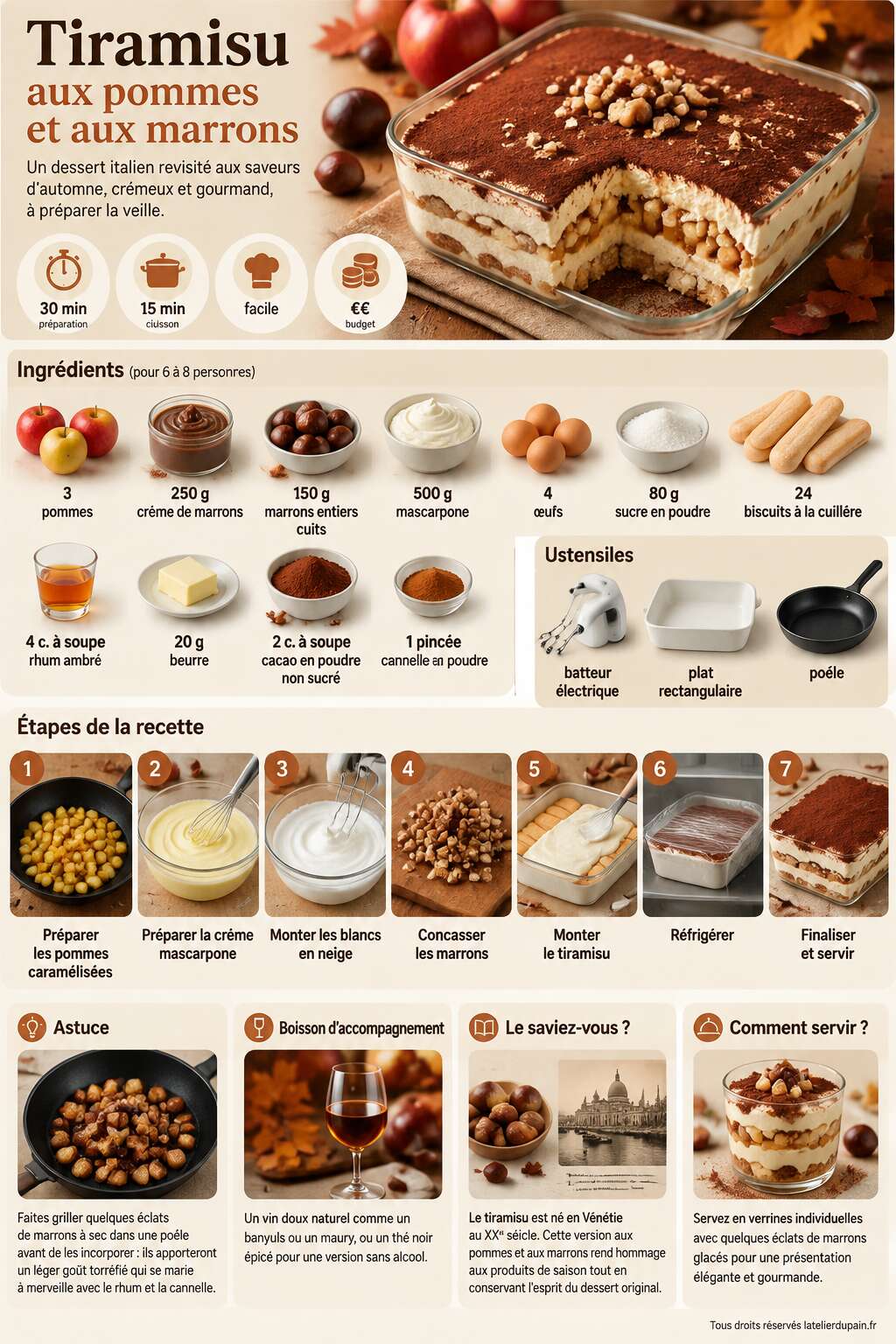 Fiche recette Recette du tiramisu aux pommes et aux marrons