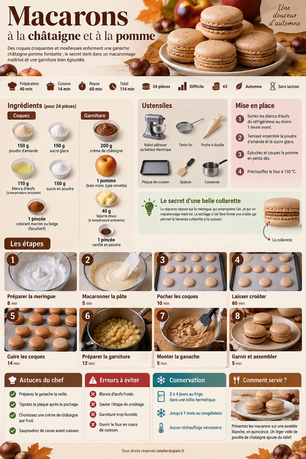 Fiche recette Recette de macarons à la châtaigne et à la pomme Fiche recette Recette de macarons à la châtaigne et à la pomme