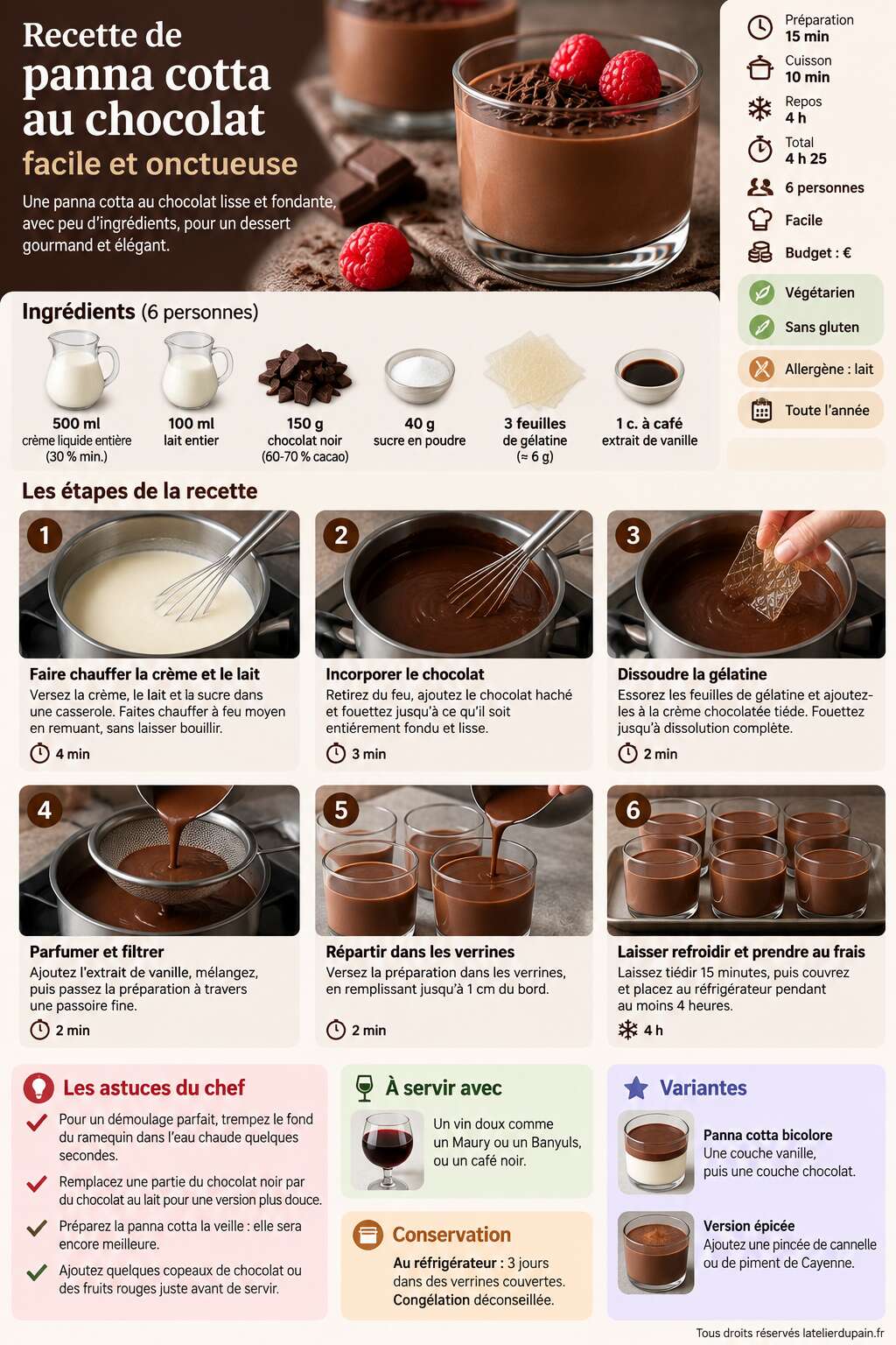 Fiche recette Recette de panna cotta au chocolat facile et onctueuse Fiche recette Recette de panna cotta au chocolat facile et onctueuse