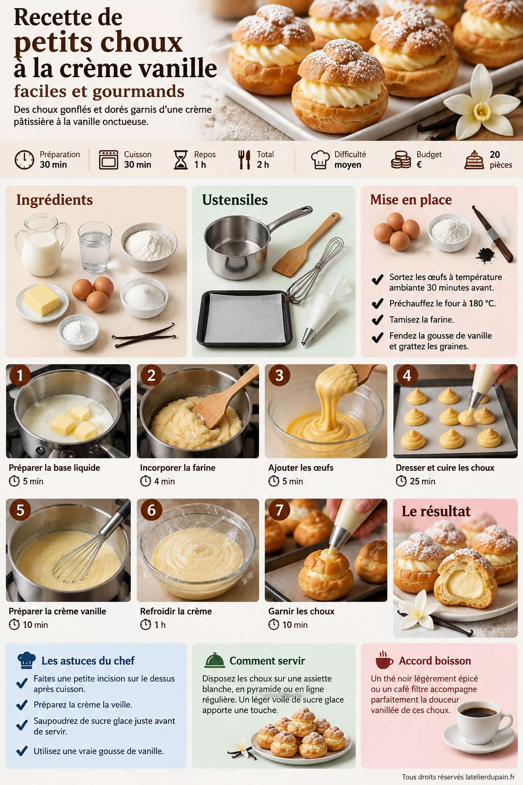 Fiche recette Recette de petits choux &agrave; la cr&egrave;me vanille faciles et gourmands