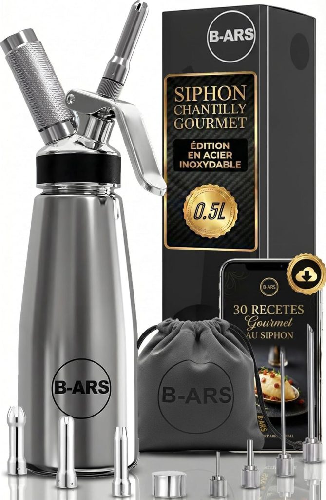 Test du siphon chantilly B-ARS : acier inoxydable 500 ml
