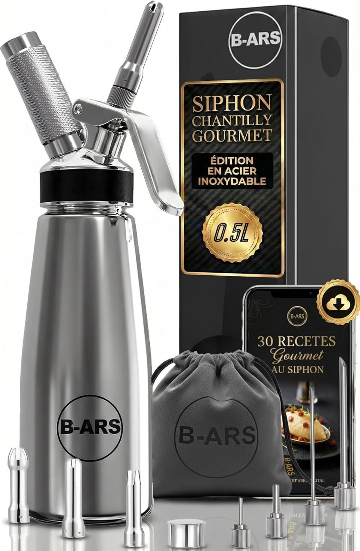 Test du siphon chantilly B-ARS : acier inoxydable 500 ml