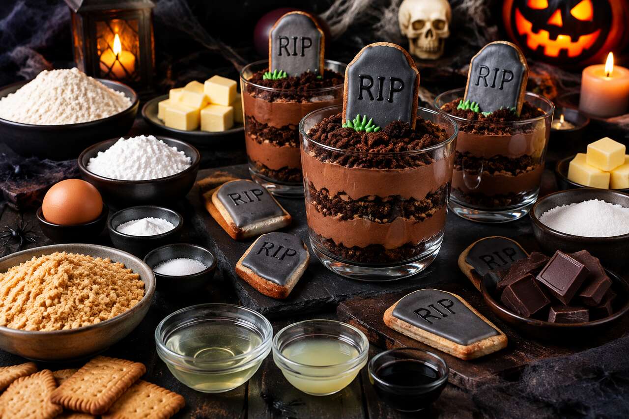 Recette de biscuits pierres tombales RIP et mousse au chocolat pour Halloween