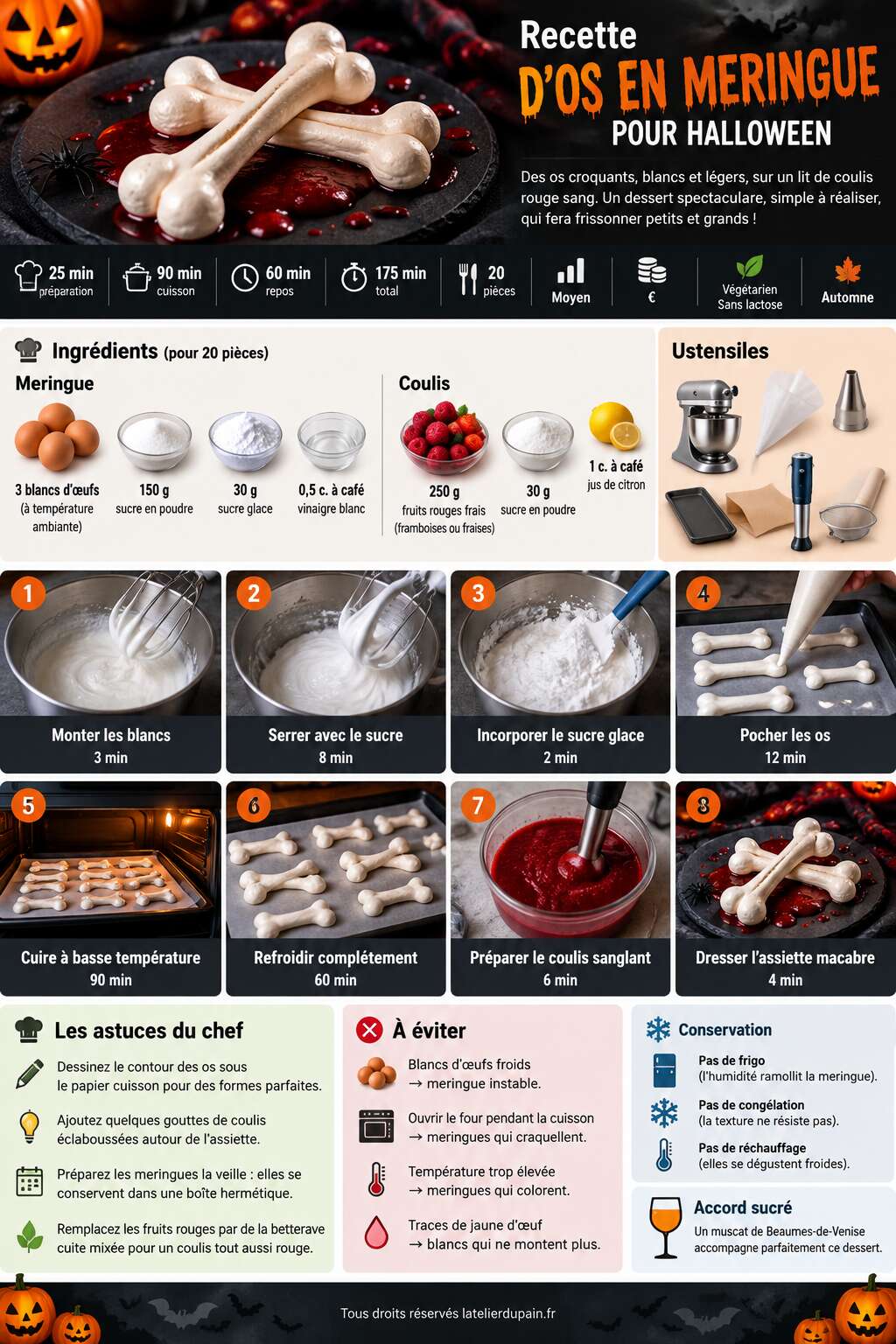 Fiche recette Recette d'os en meringue pour Halloween Fiche recette Recette d'os en meringue pour Halloween