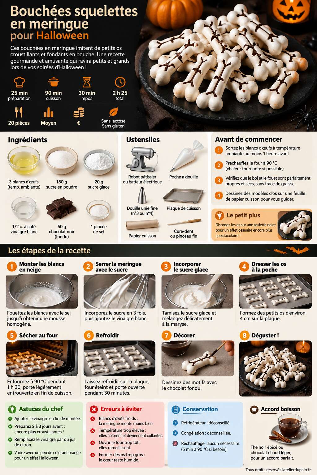 Fiche recette Recette de bouch&eacute;es squelettes en meringue pour Halloween