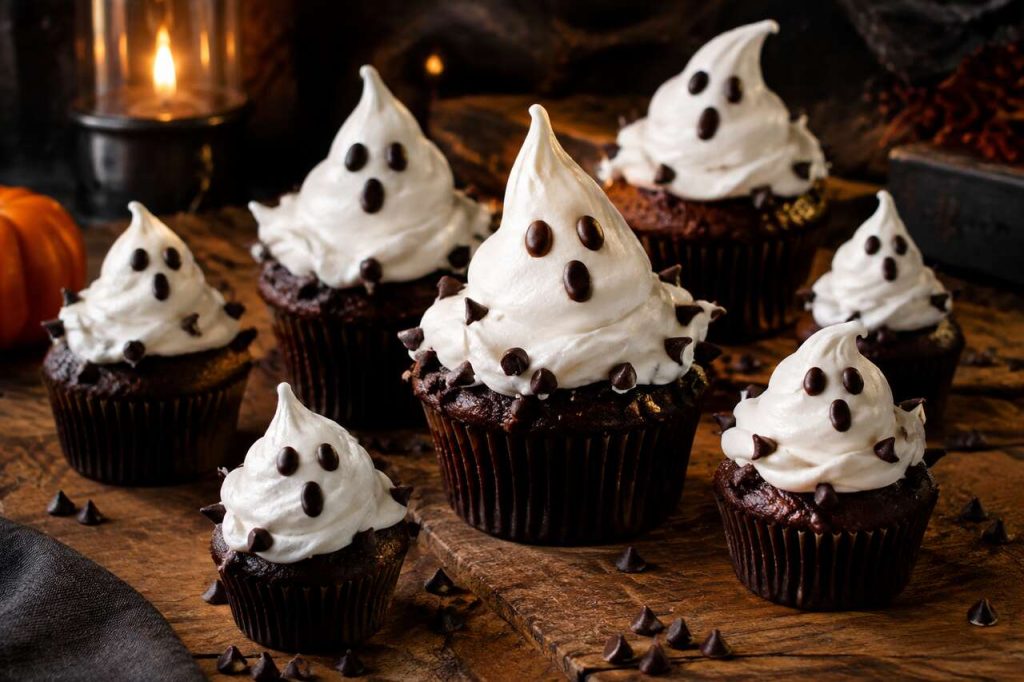 Recette de cupcakes fantômes à la meringue pour Halloween