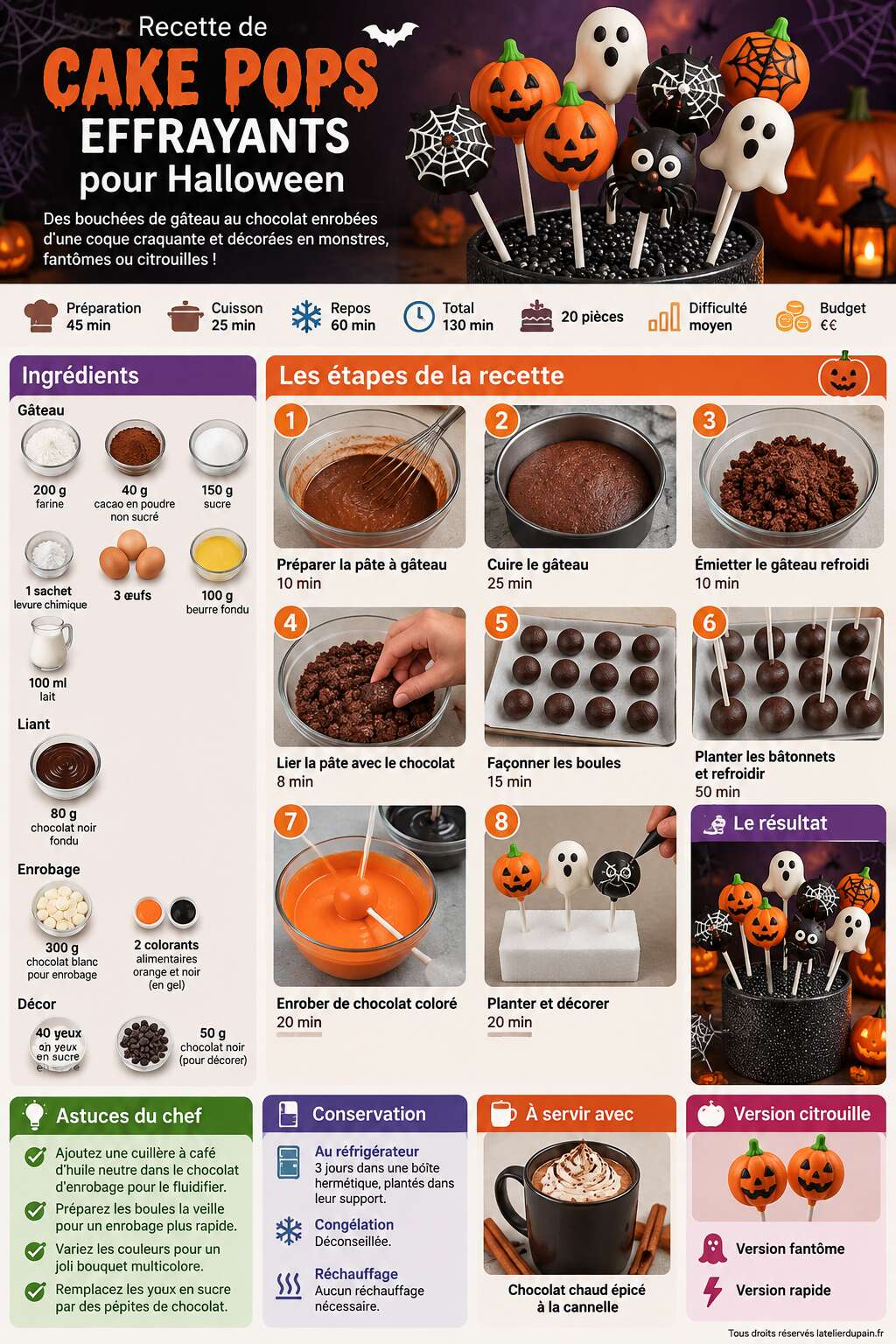 Fiche recette Recette de cake pops effrayants pour Halloween