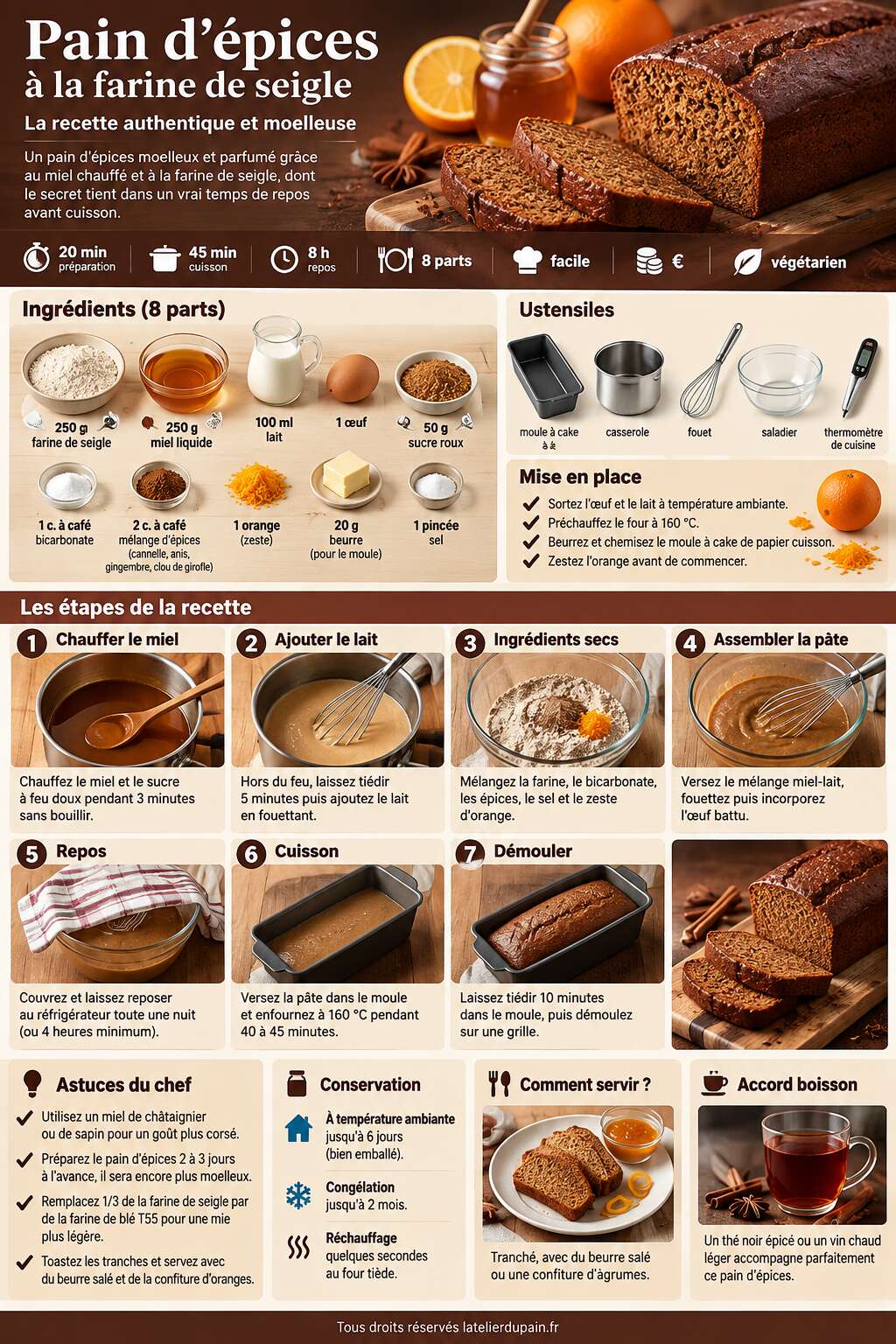 Fiche recette Pain d'&eacute;pices &agrave; la farine de seigle : la recette authentique et moelleuse