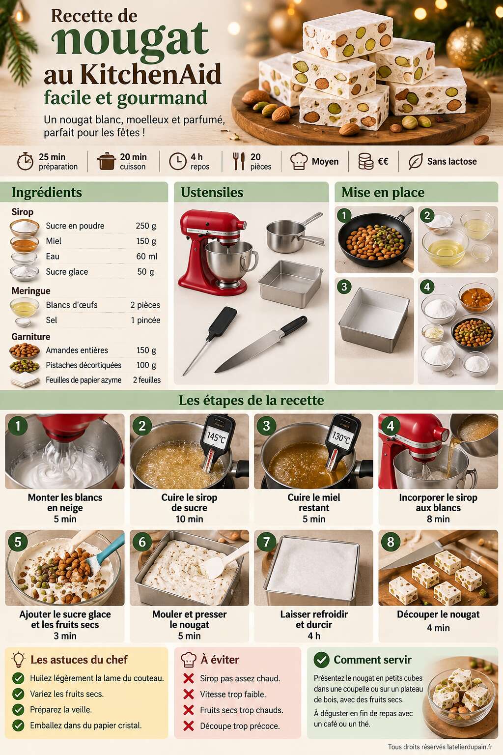 Fiche recette Recette de nougat au KitchenAid facile et gourmand