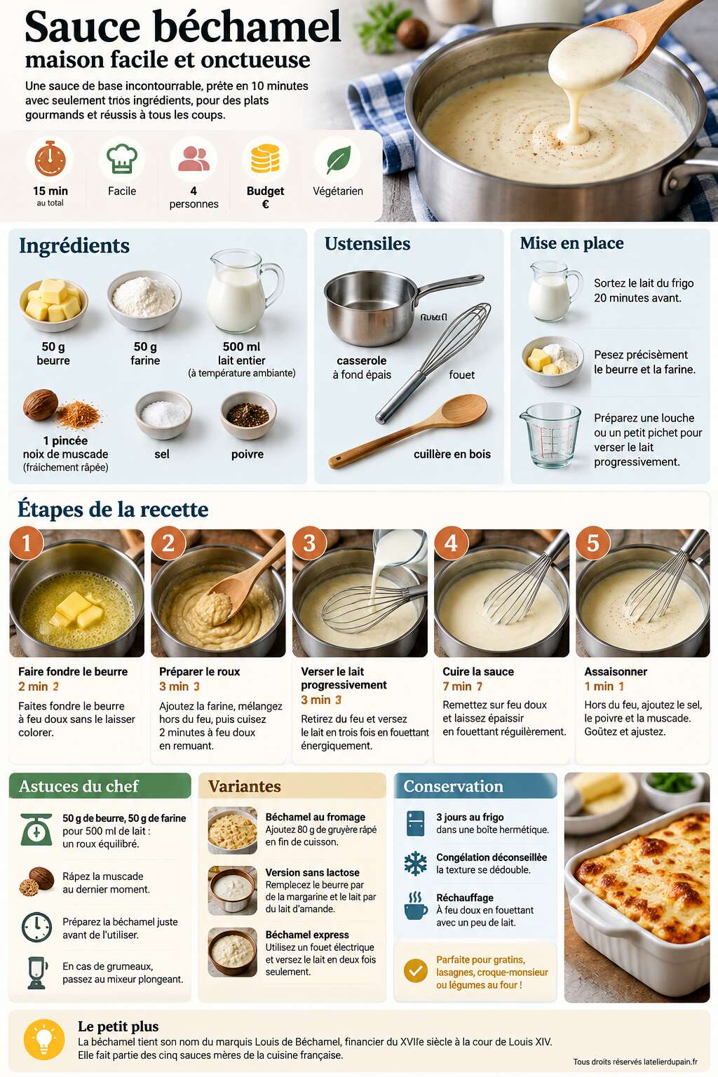 Fiche recette Recette de sauce b&eacute;chamel maison facile et onctueuse