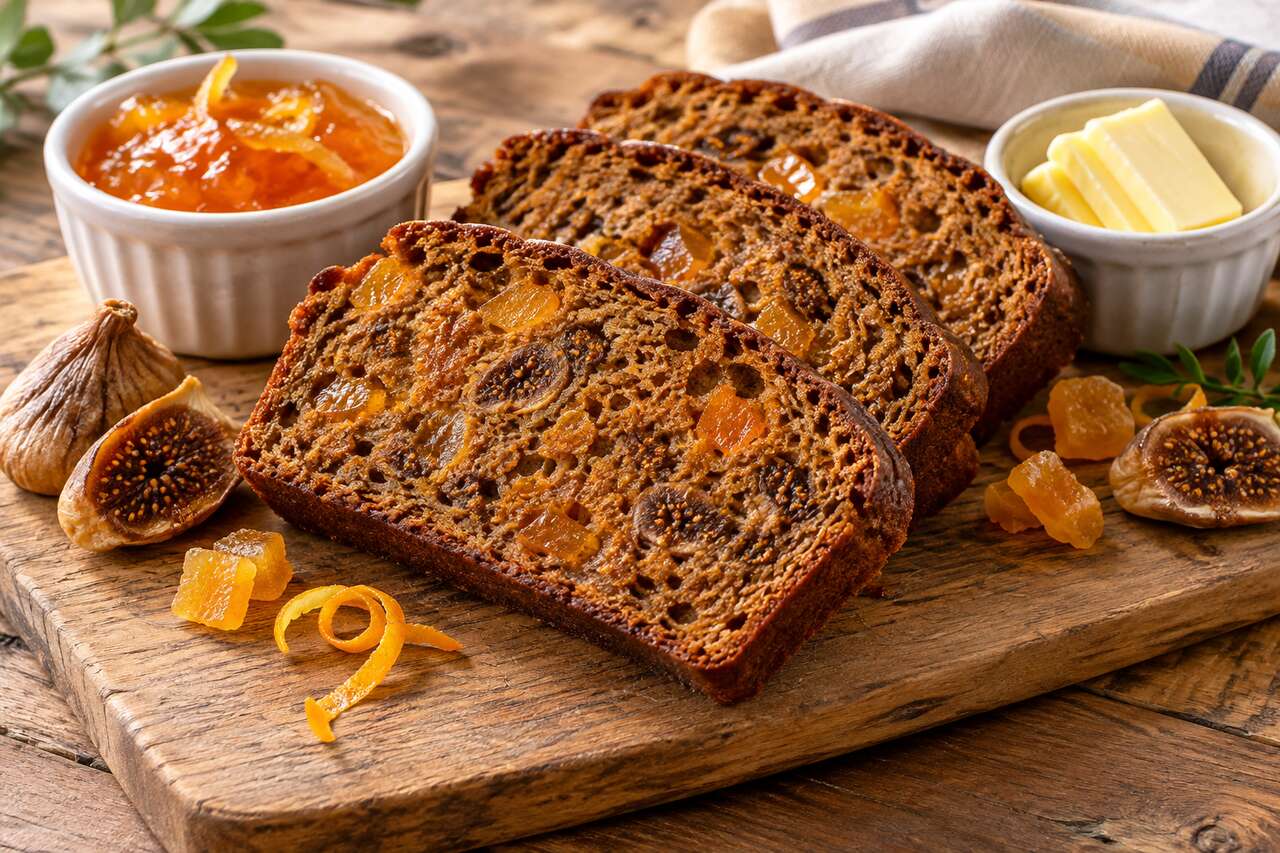 Recette de pain d'épices aux oranges confites et figues