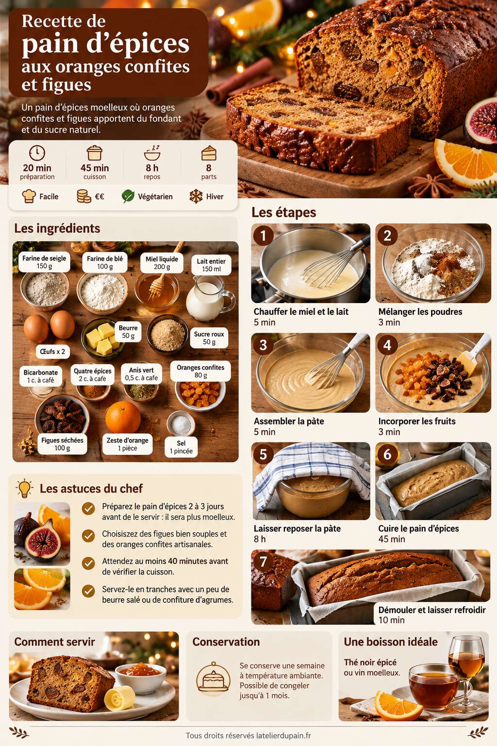 Fiche recette Recette de pain d'&eacute;pices aux oranges confites et figues