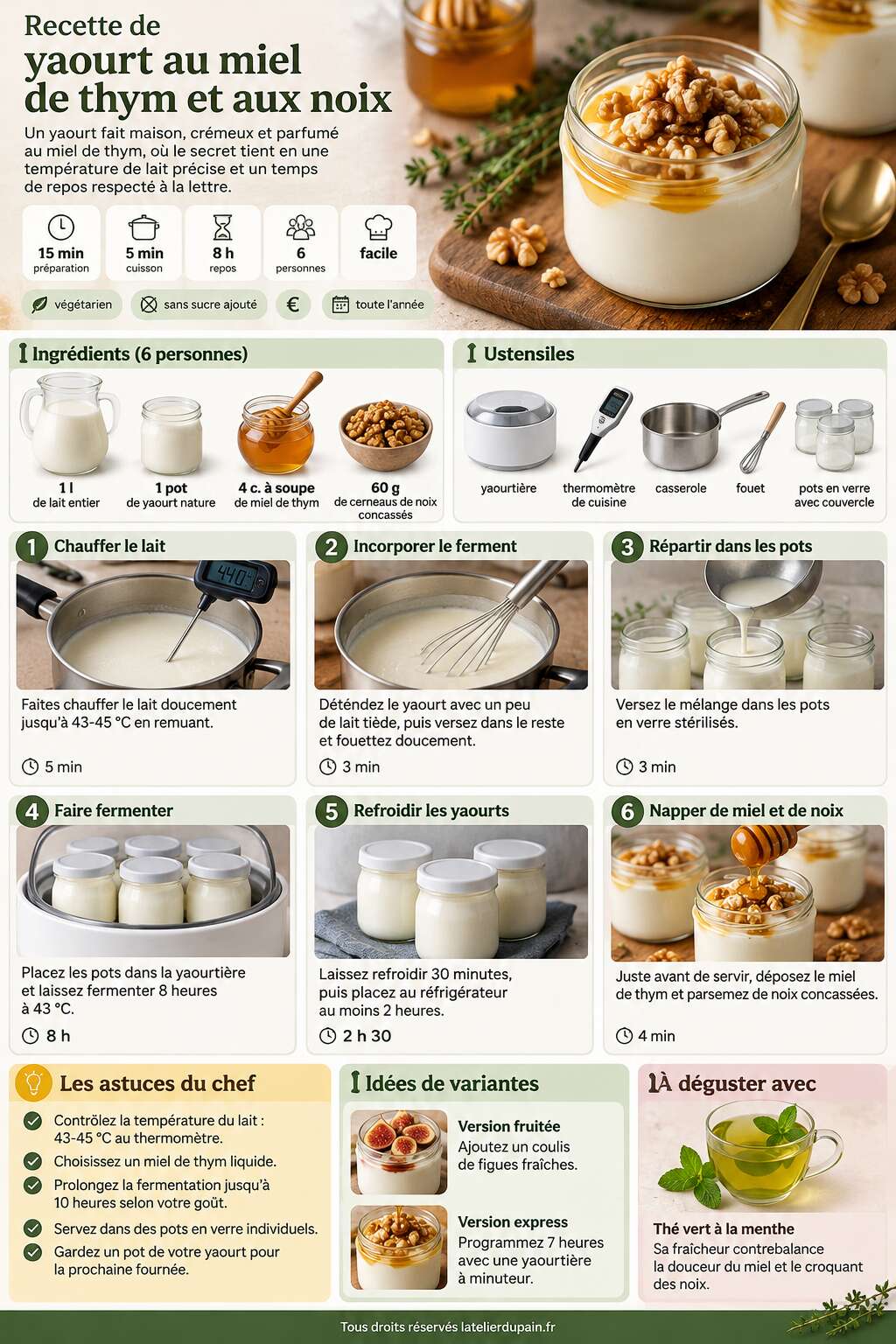 Fiche recette Recette de yaourt au miel de thym et aux noix Fiche recette Recette de yaourt au miel de thym et aux noix